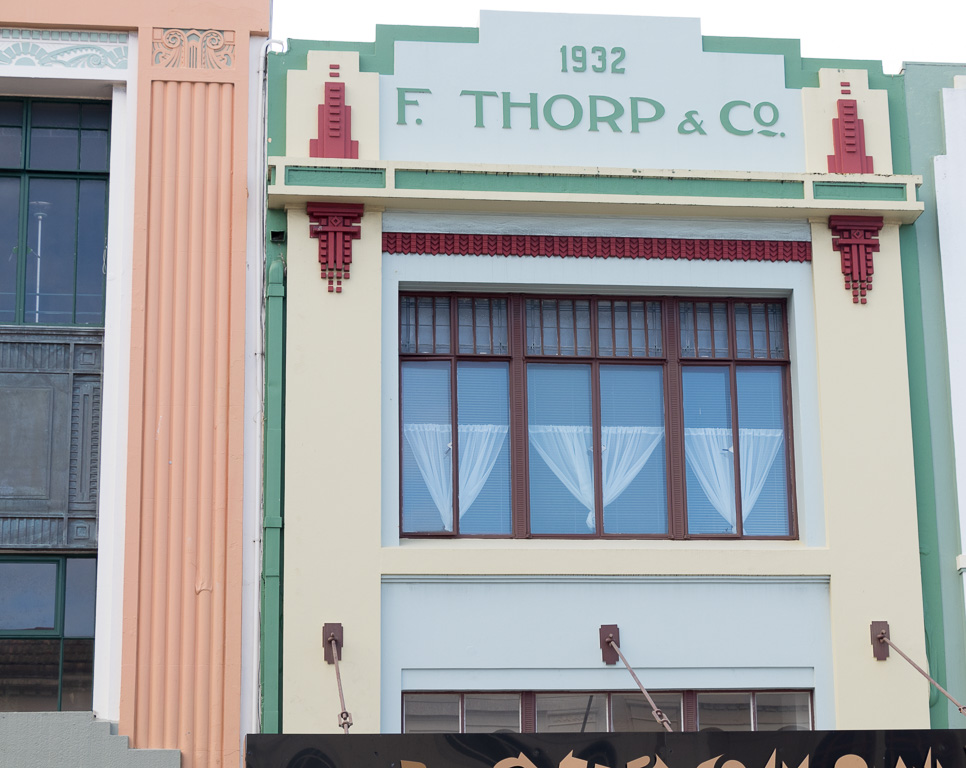Originally a shoe shop, Thorps was converted to a café and the interior<br /><br />remodelled in the early 1990s. Plaster decorations were cast from original<br /><br />1930s moulds still held in Hastings by Atlas Fibrous Plasterers Ltd,<br /><br />which produced much of the plasterwork in Napier and Hastings during<br /><br />the Reconstruction.