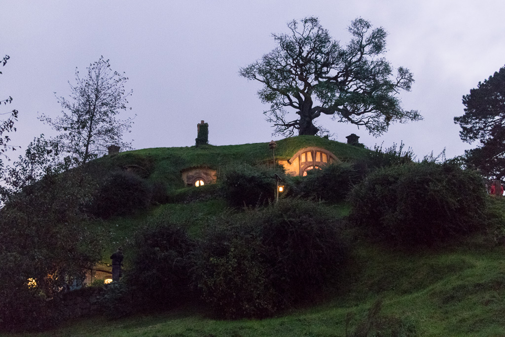 Looking up at Bag End (P.S. the tree is a real fake tree)